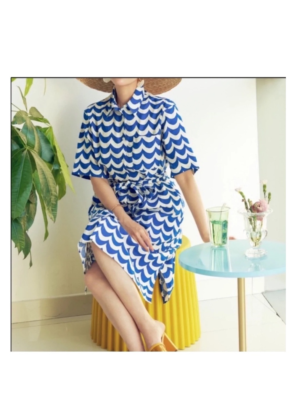 Marimekko Uniqlo XL Blue Wave Print Shirt Dress - Picture 7 of 7